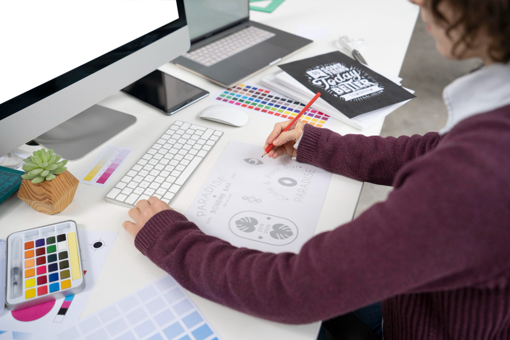 Saiba como a logomarca para empresa contribui para o sucesso 2 graphic designer making logo notebook